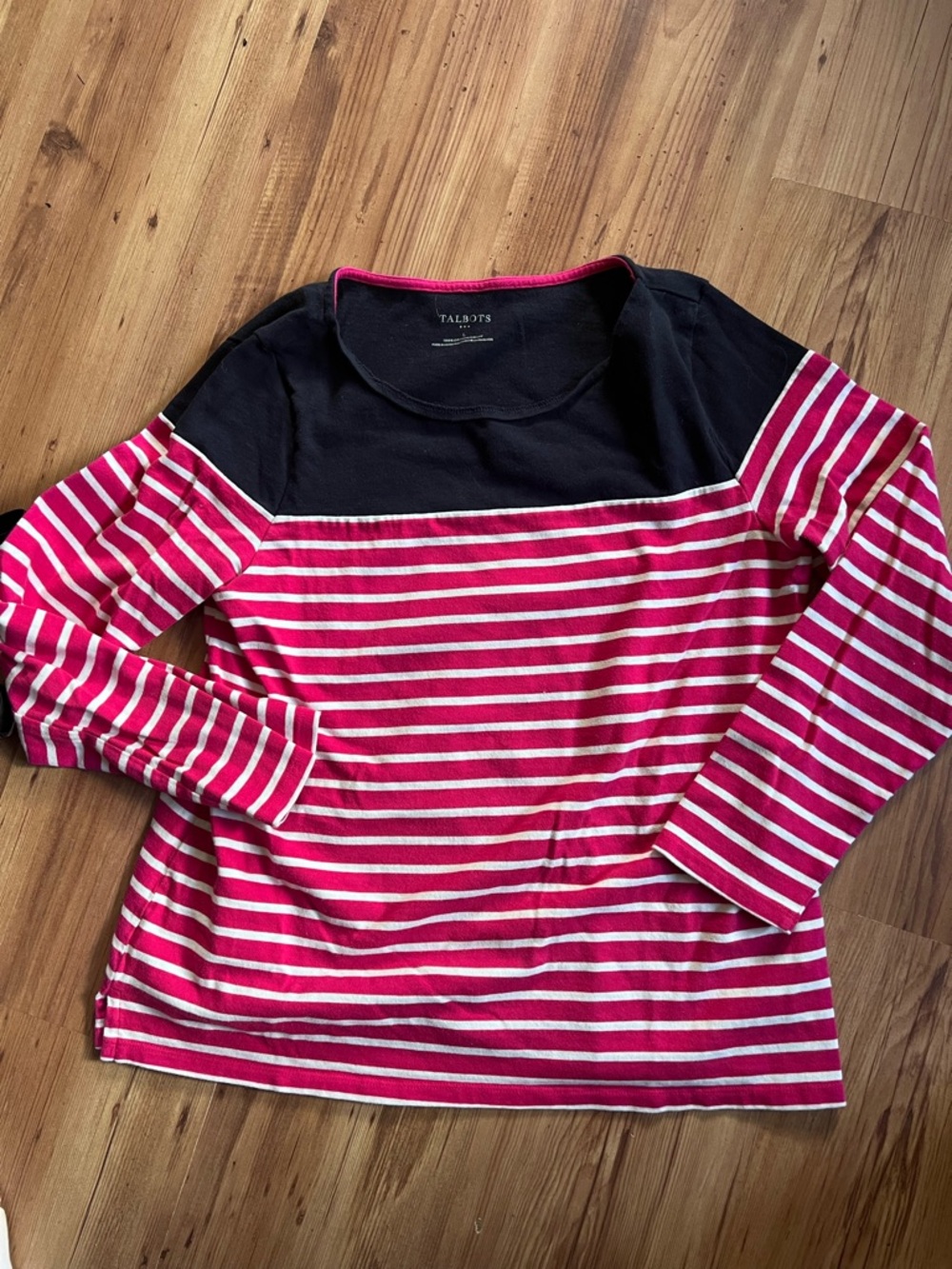Talbots Navy and Hot Pink Striped Crewneck Top